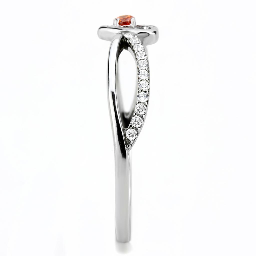 High polished (no plating) Stainless Steel Ring with AAA Grade CZ in Orange