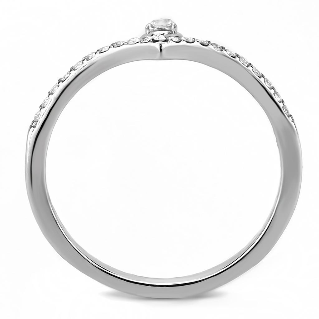 High polished (no plating) Stainless Steel Ring with AAA Grade CZ in Clear