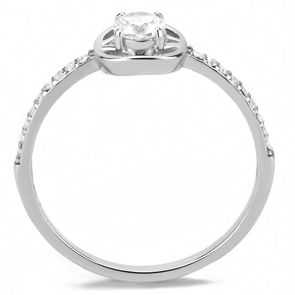 High polished (no plating) Stainless Steel Ring with AAA Grade CZ in Clear