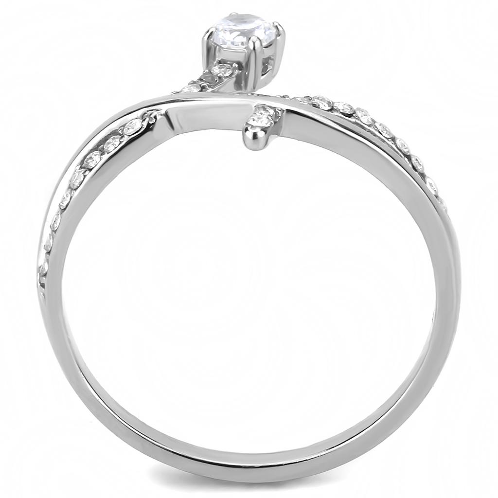 High polished (no plating) Stainless Steel Ring with AAA Grade CZ in Clear
