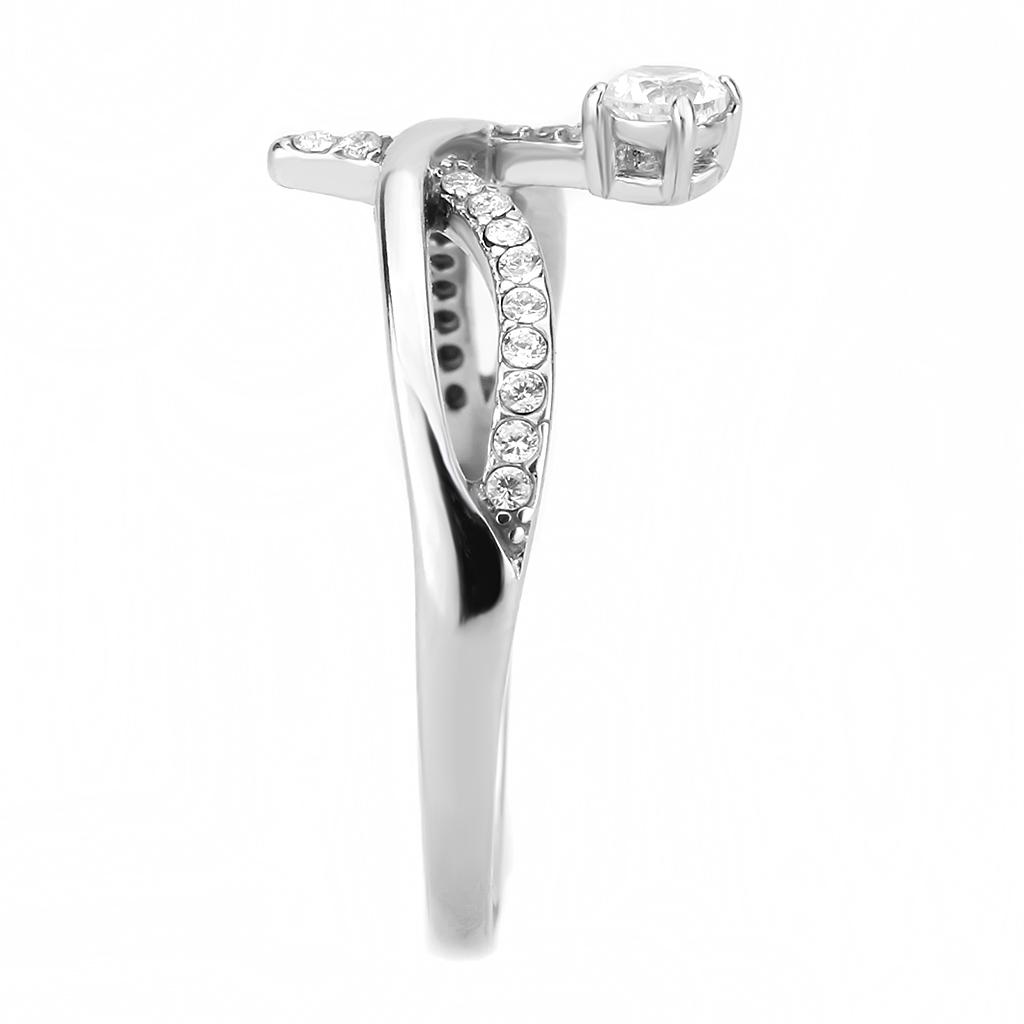High polished (no plating) Stainless Steel Ring with AAA Grade CZ in Clear