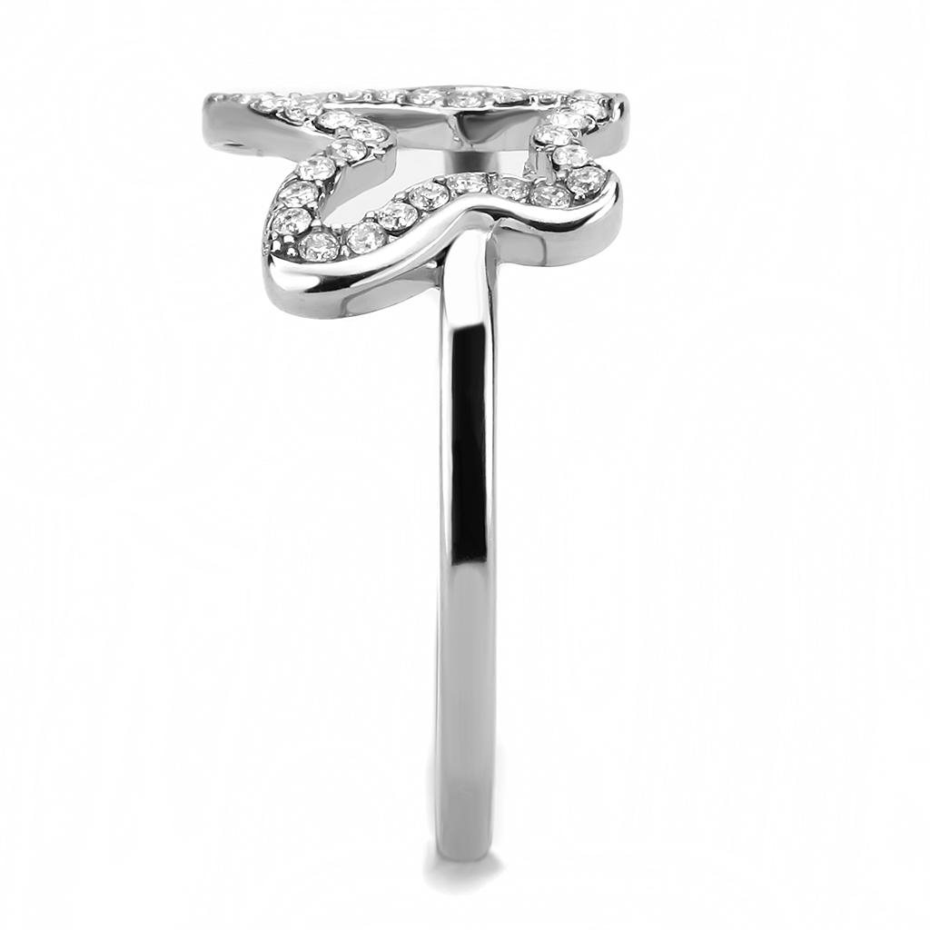 High polished (no plating) Stainless Steel Ring with AAA Grade CZ in Clear