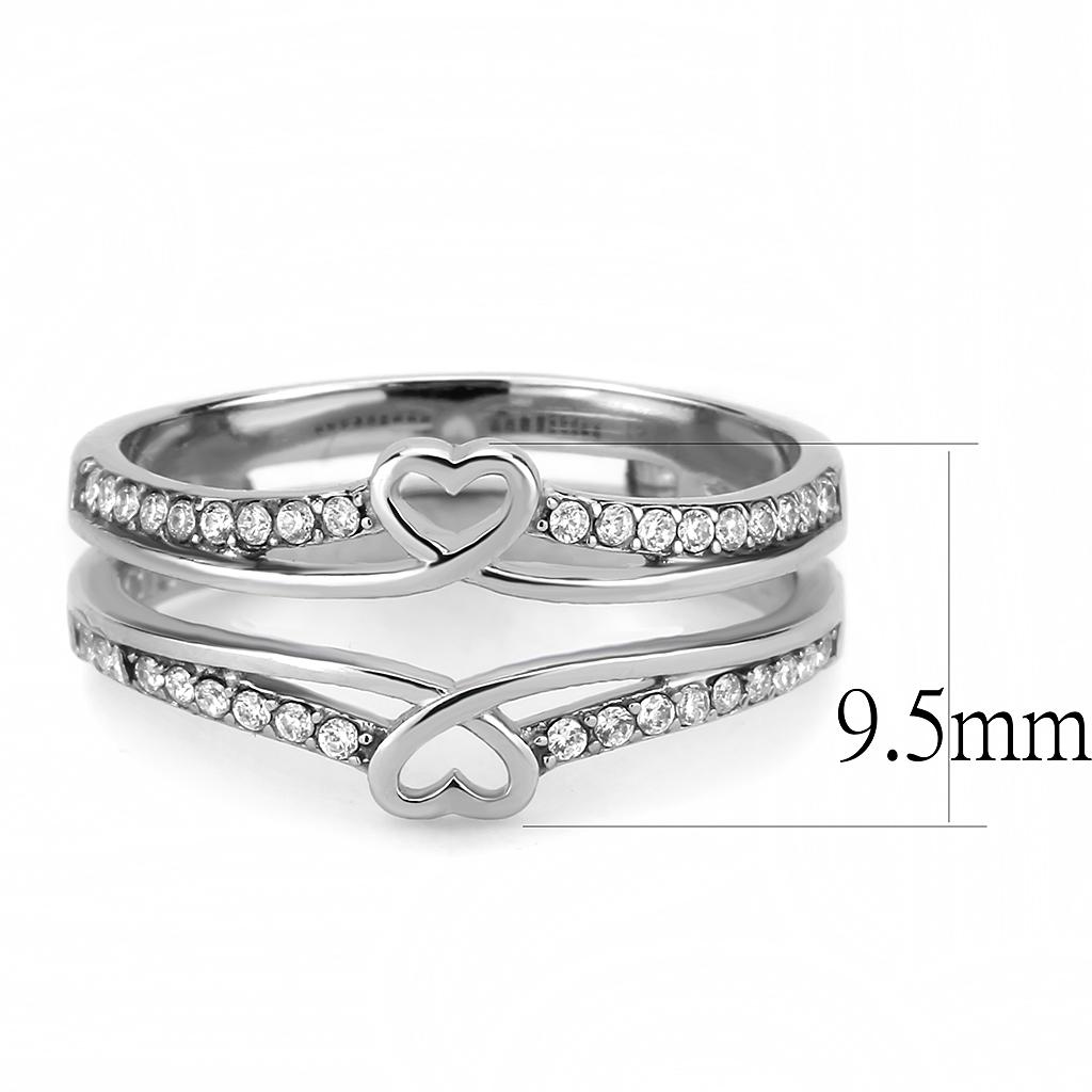 High polished (no plating) Stainless Steel Ring with AAA Grade CZ in Clear