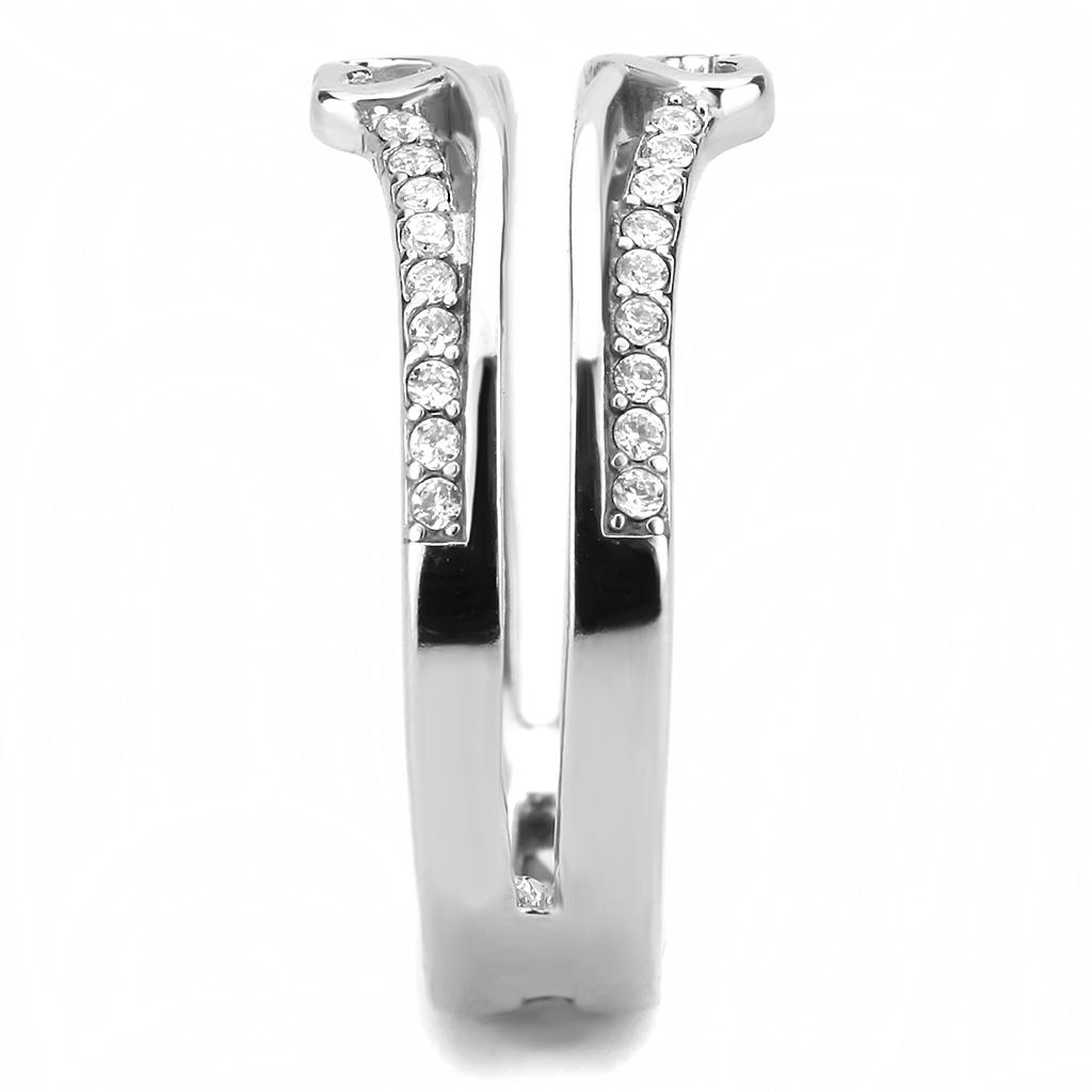 High polished (no plating) Stainless Steel Ring with AAA Grade CZ in Clear