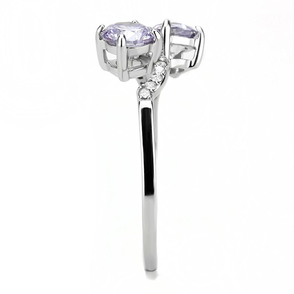 High polished (no plating) Stainless Steel Ring with AAA Grade CZ in Light Amethyst