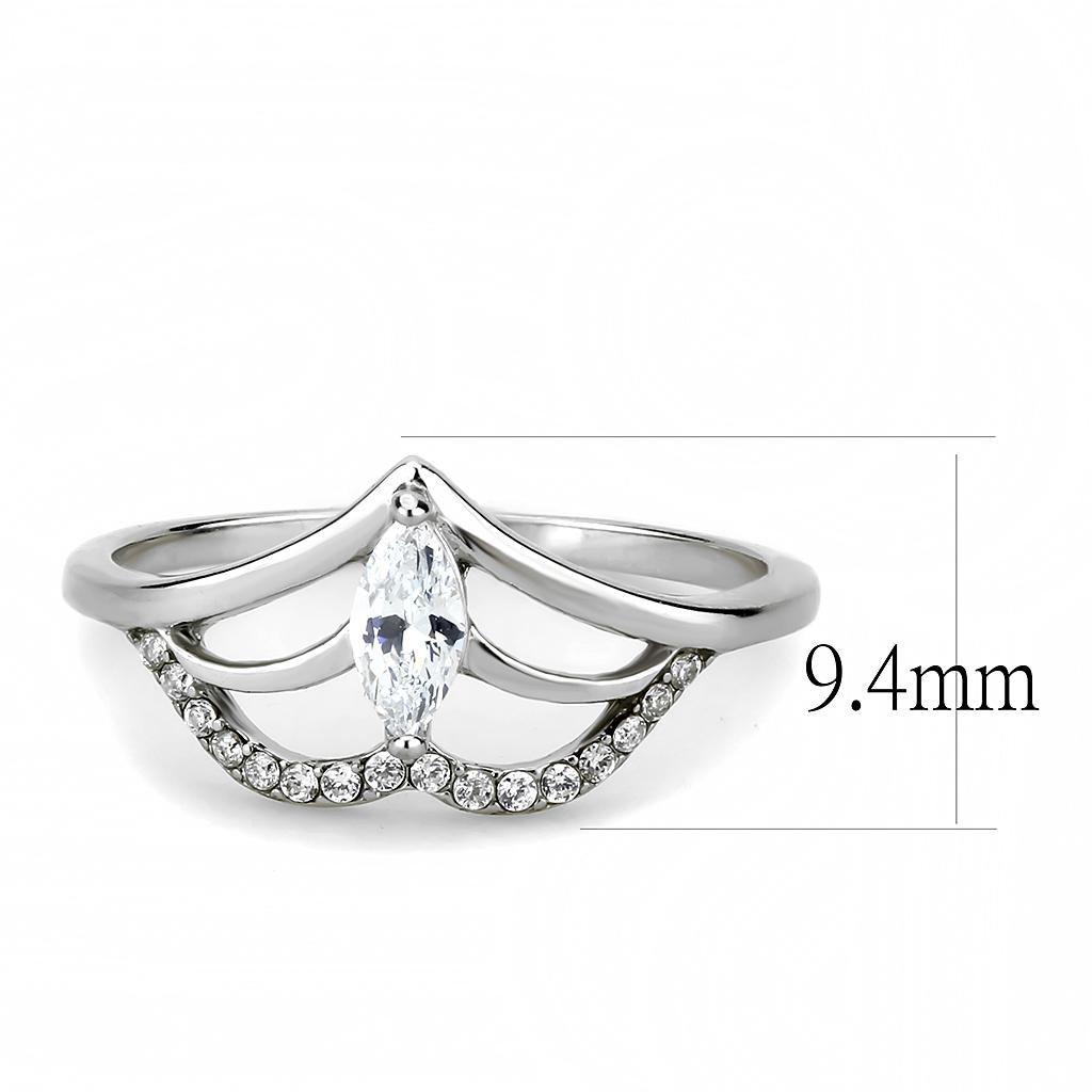 High polished (no plating) Stainless Steel Ring with AAA Grade CZ in Clear