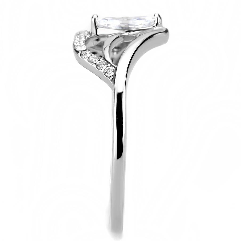 High polished (no plating) Stainless Steel Ring with AAA Grade CZ in Clear