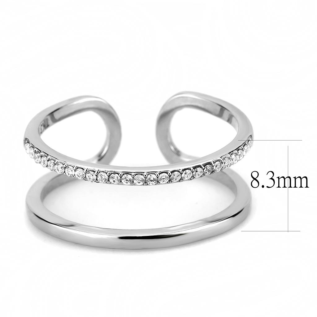 High polished (no plating) Stainless Steel Ring with AAA Grade CZ in Clear