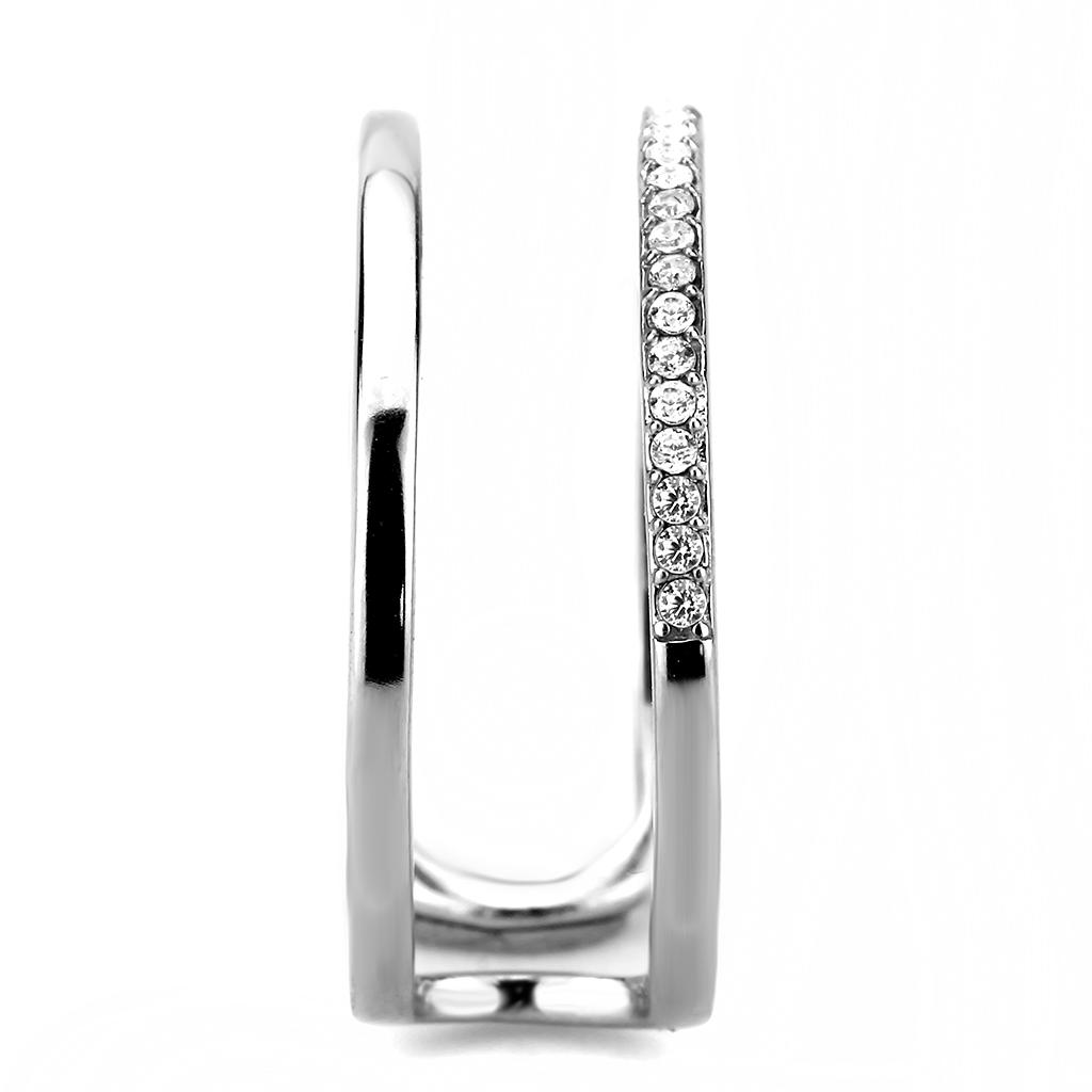 High polished (no plating) Stainless Steel Ring with AAA Grade CZ in Clear