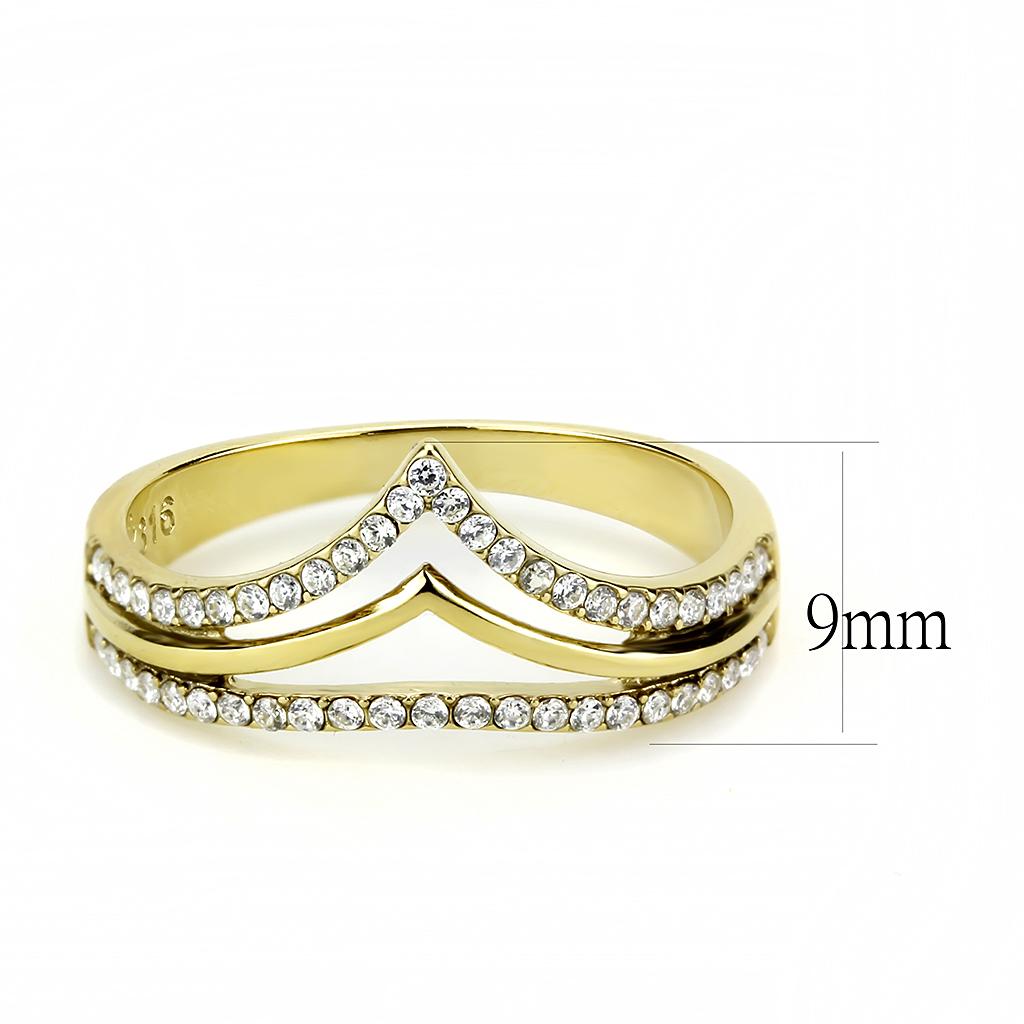 IP Gold(Ion Plating) Stainless Steel Ring with AAA Grade CZ in Clear