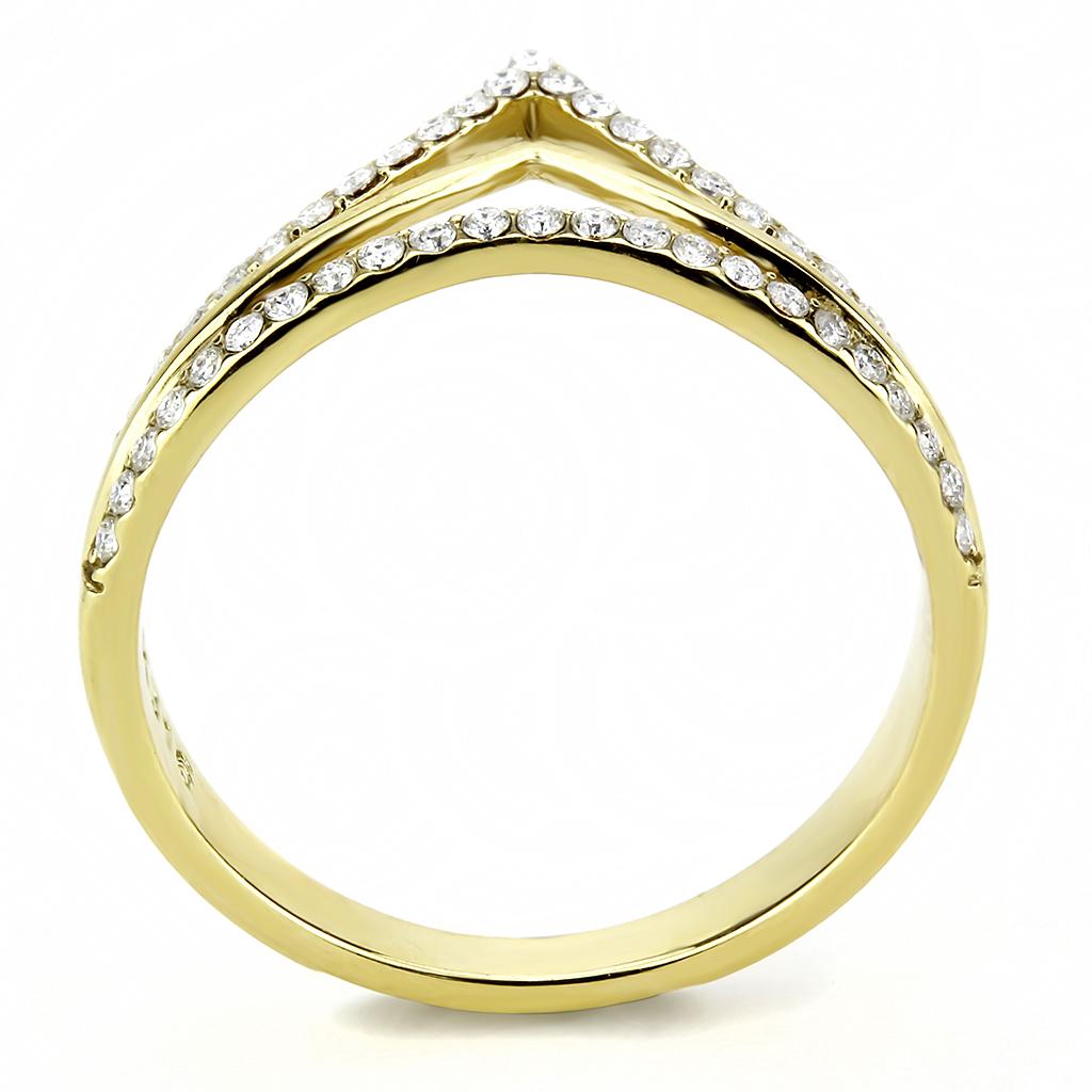 IP Gold(Ion Plating) Stainless Steel Ring with AAA Grade CZ in Clear