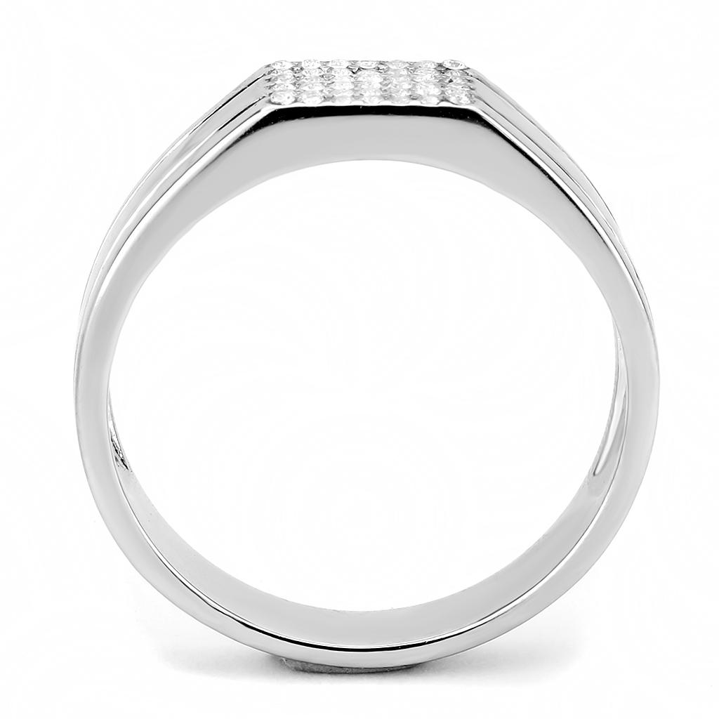 High polished (no plating) Stainless Steel Ring with AAA Grade CZ in Clear