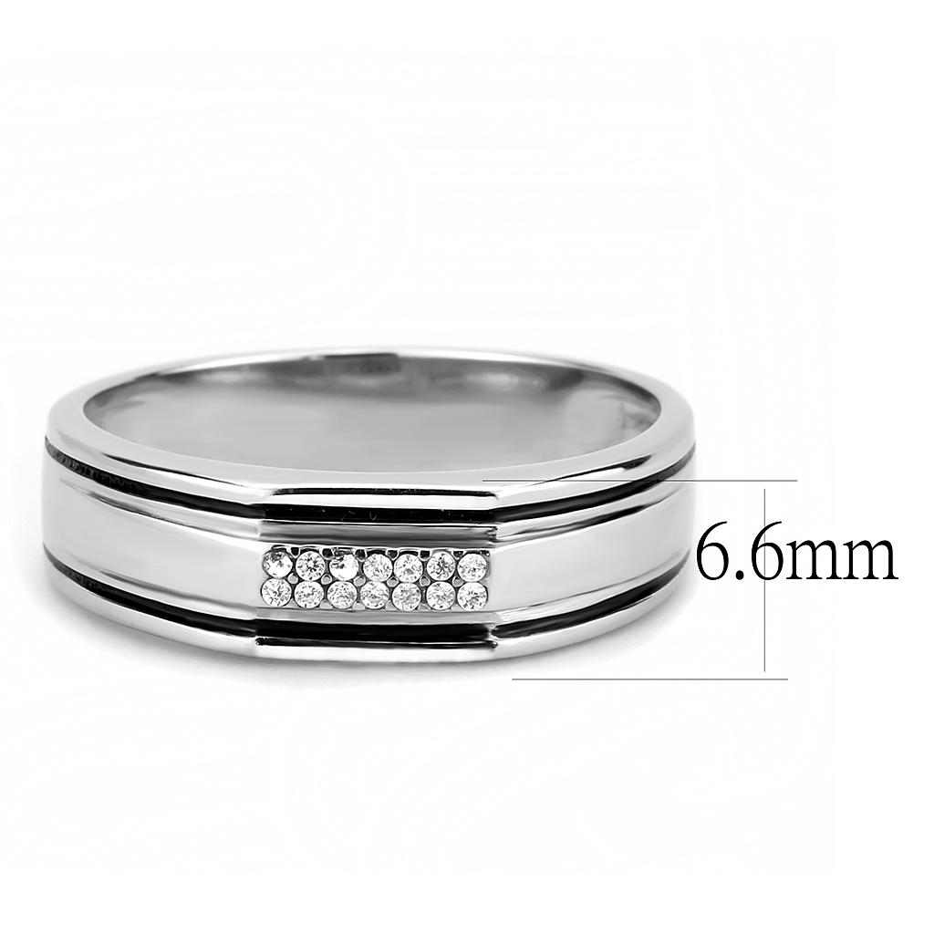 High polished (no plating) Stainless Steel Ring with AAA Grade CZ in Clear