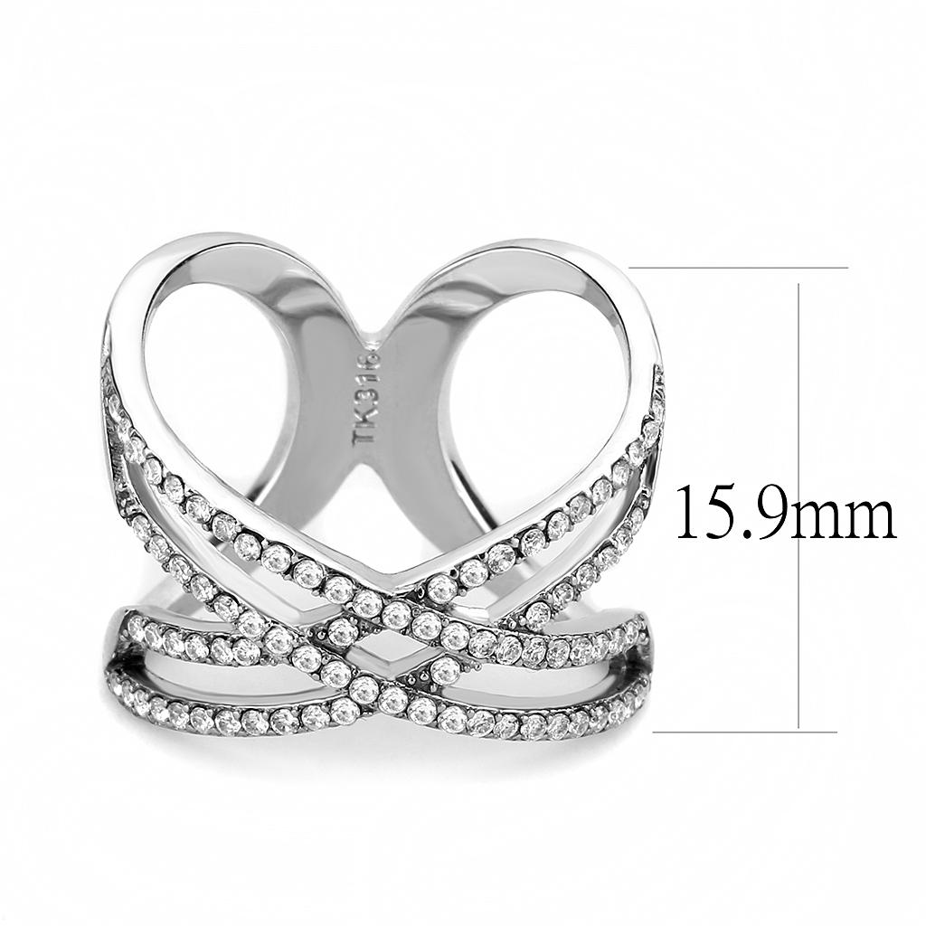 High polished (no plating) Stainless Steel Ring with AAA Grade CZ in Clear