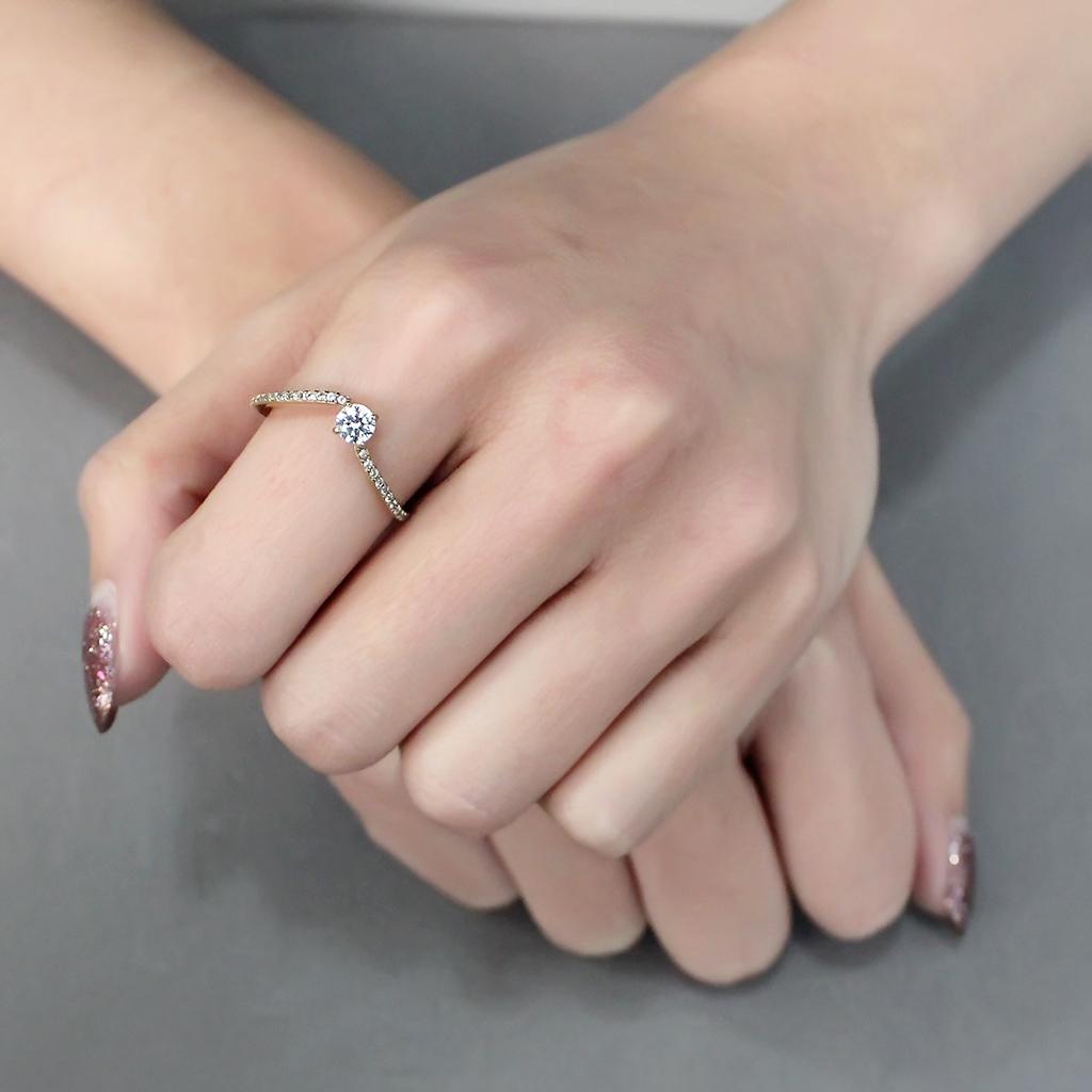 IP Gold(Ion Plating) Stainless Steel Ring with AAA Grade CZ in Clear