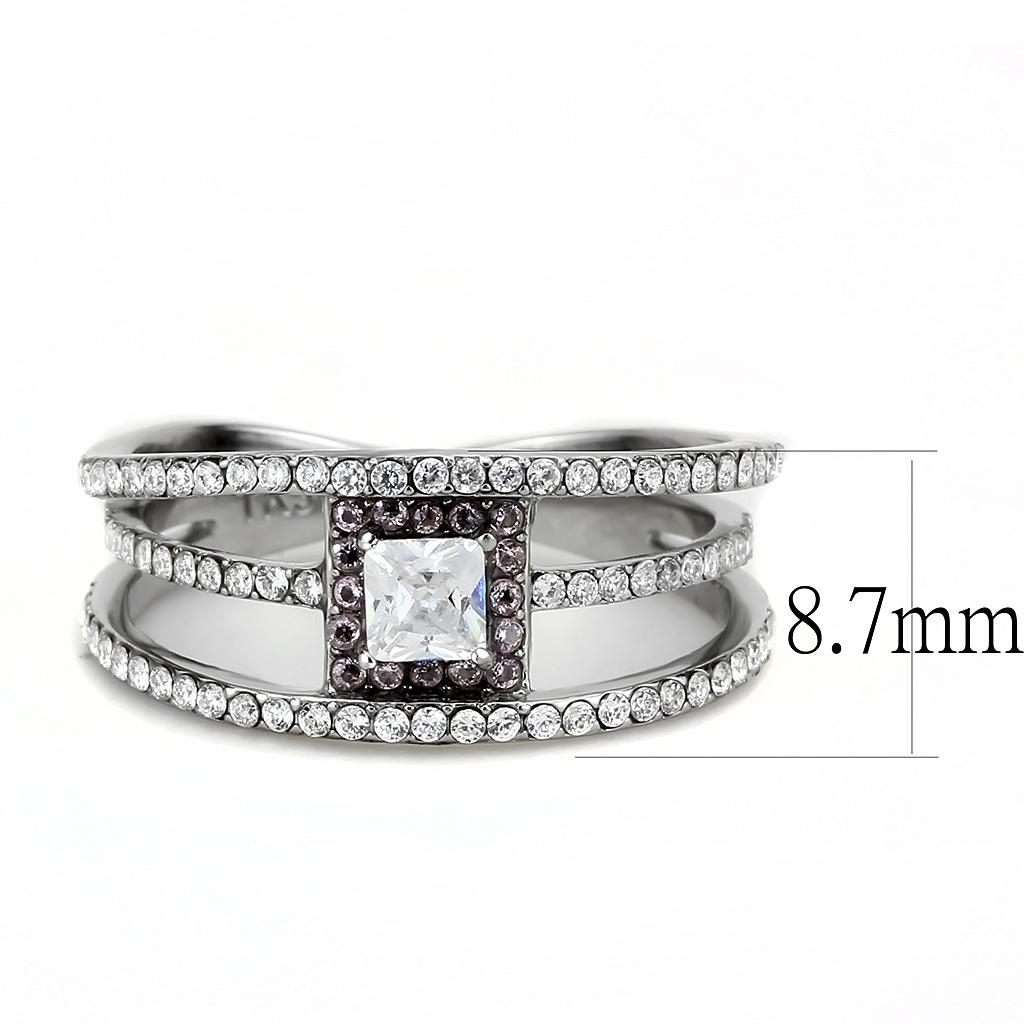High polished (no plating) Stainless Steel Ring with AAA Grade CZ in Clear