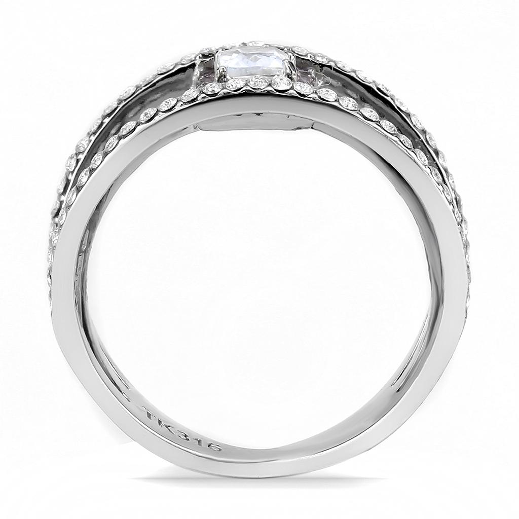 High polished (no plating) Stainless Steel Ring with AAA Grade CZ in Clear