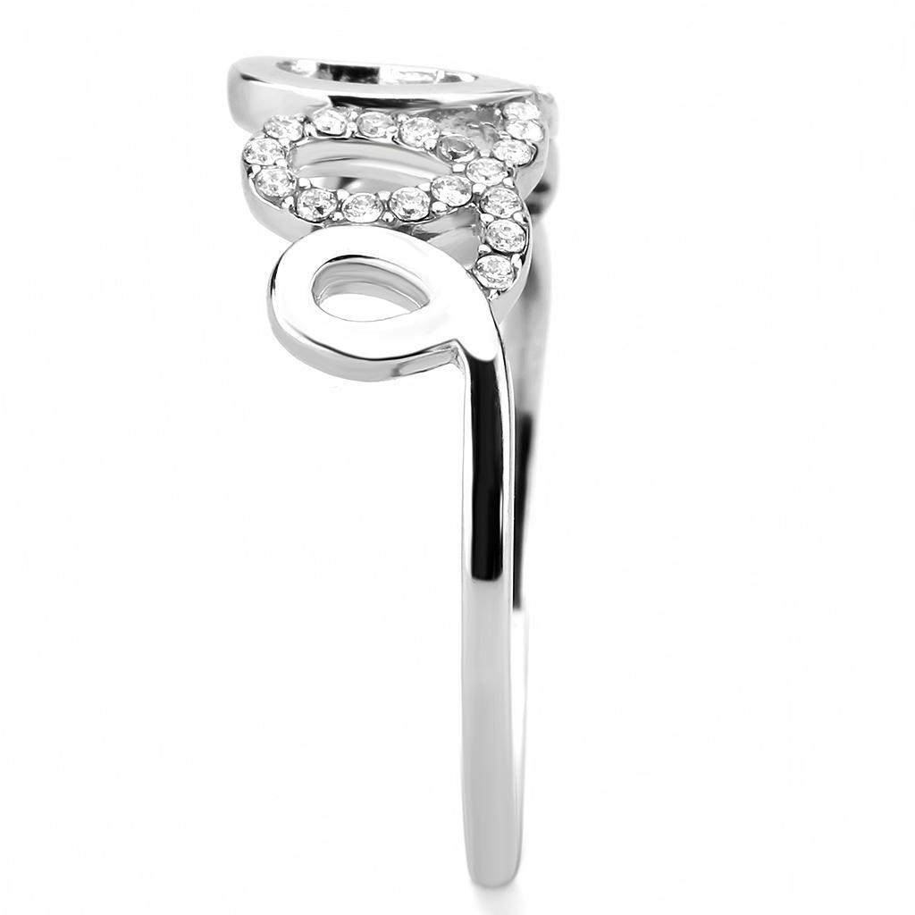 High polished (no plating) Stainless Steel Ring with AAA Grade CZ in Clear