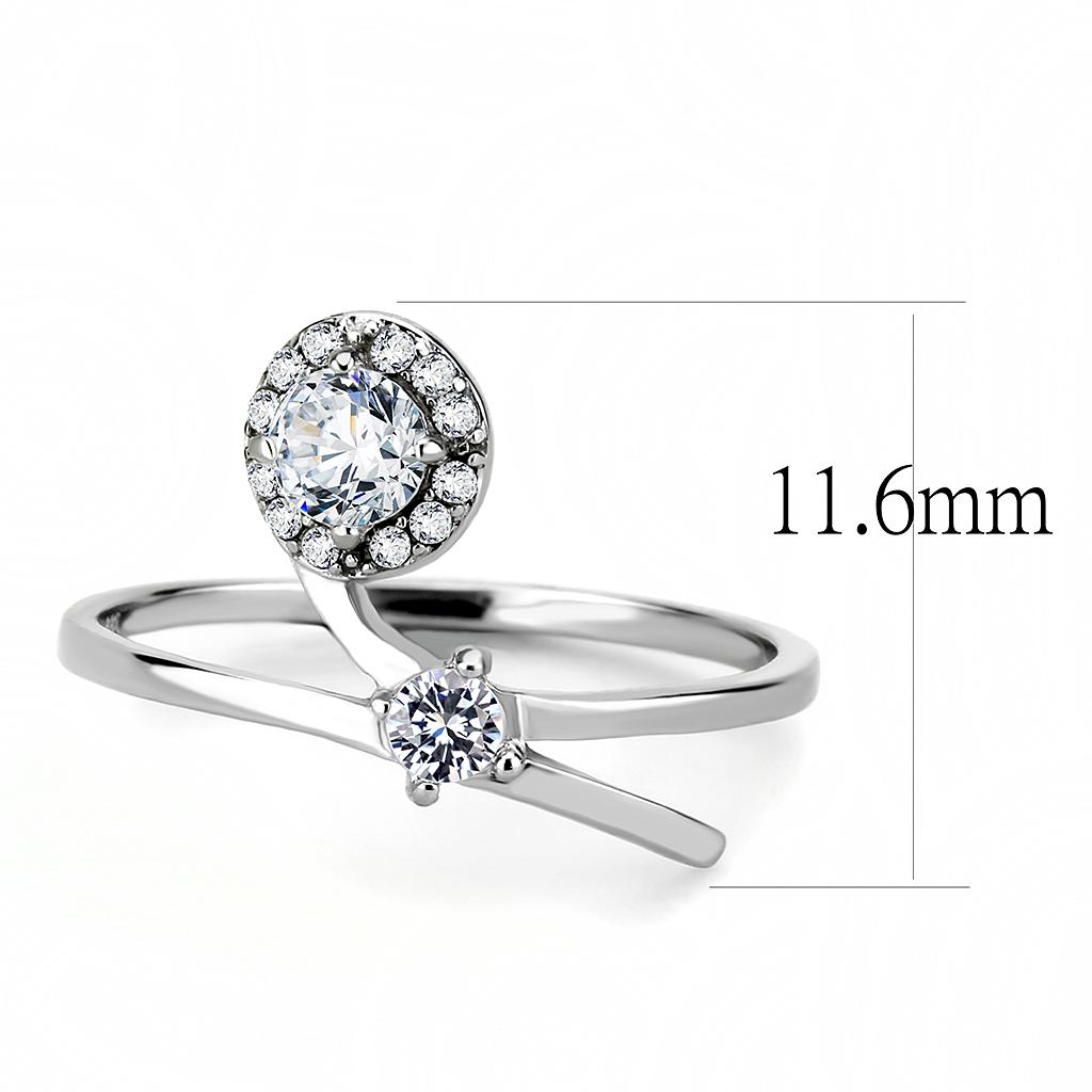 High polished (no plating) Stainless Steel Ring with AAA Grade CZ in Clear