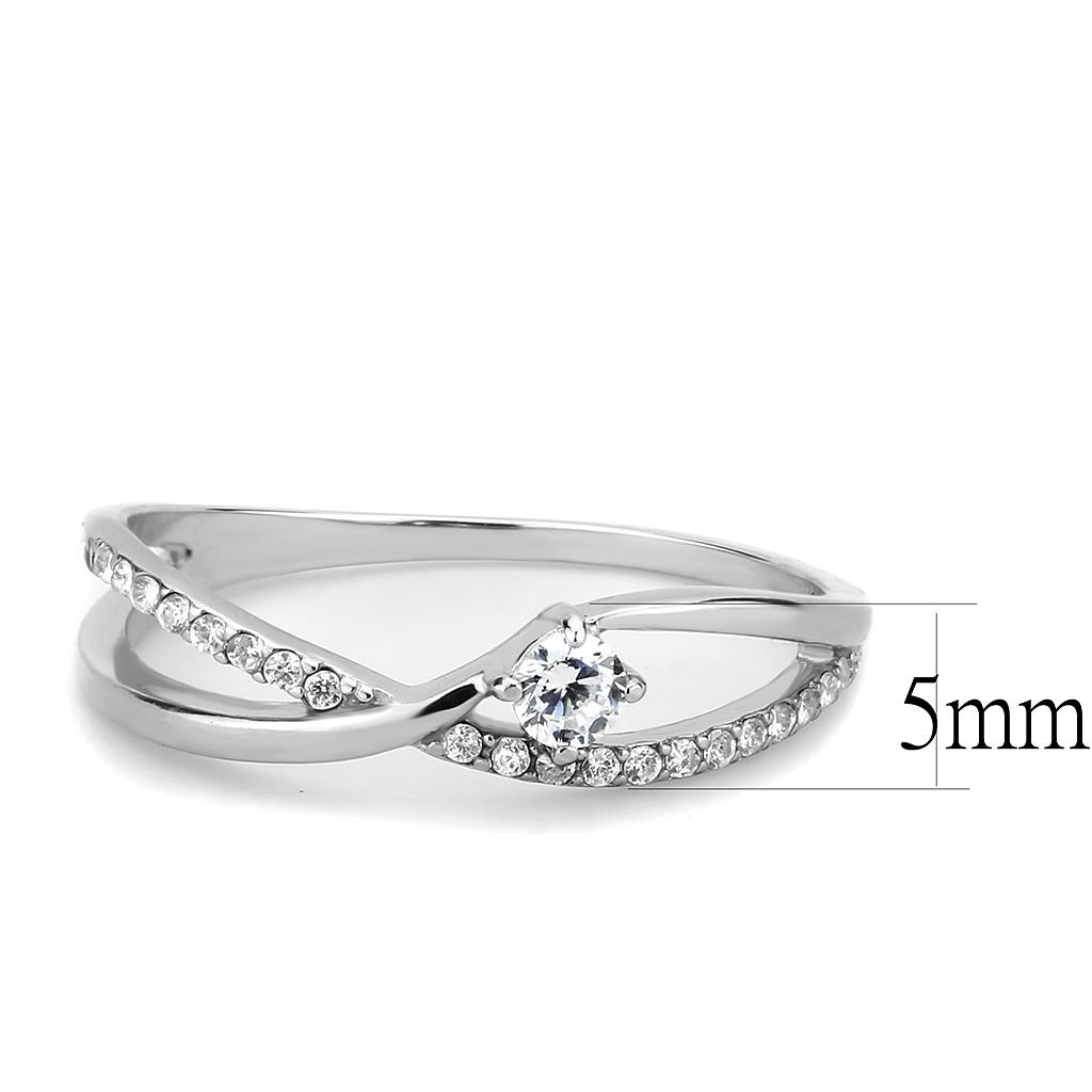 High polished (no plating) Stainless Steel Ring with AAA Grade CZ in Clear