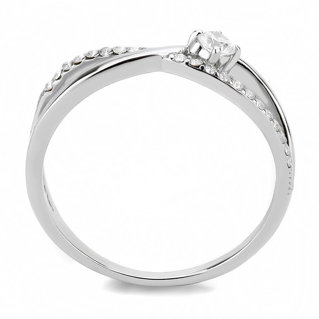 High polished (no plating) Stainless Steel Ring with AAA Grade CZ in Clear