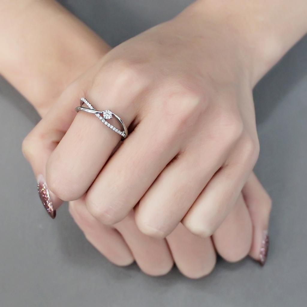 High polished (no plating) Stainless Steel Ring with AAA Grade CZ in Clear