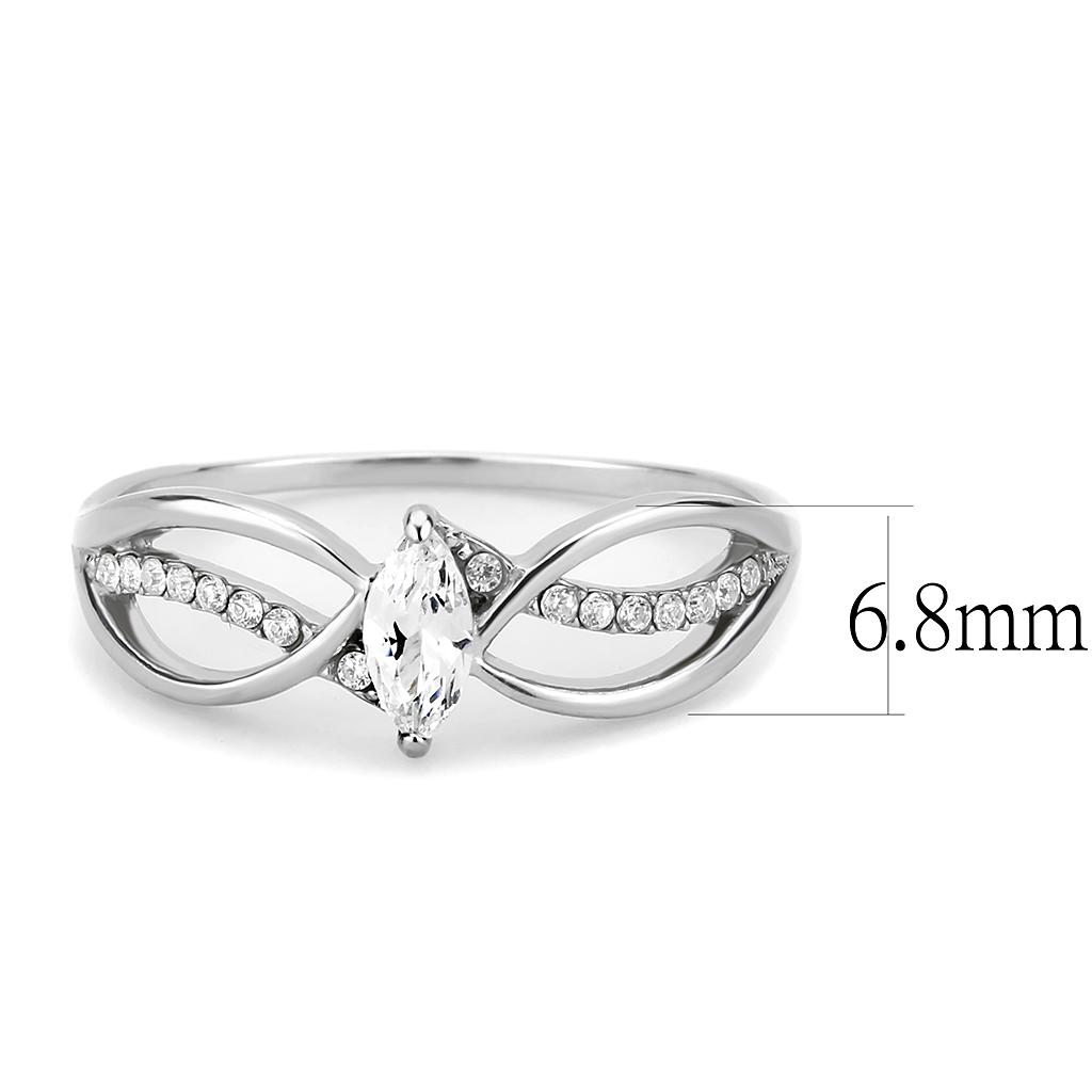 High polished (no plating) Stainless Steel Ring with AAA Grade CZ in Clear