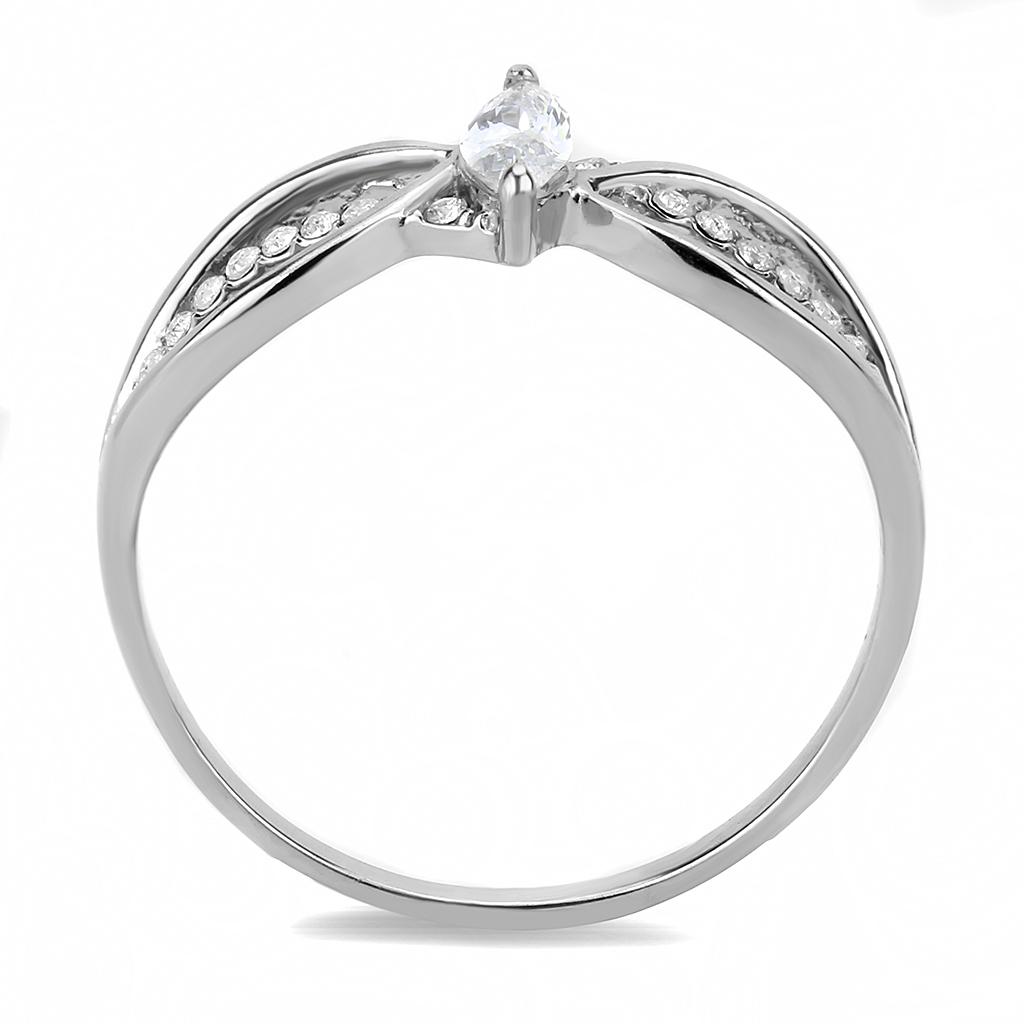 High polished (no plating) Stainless Steel Ring with AAA Grade CZ in Clear
