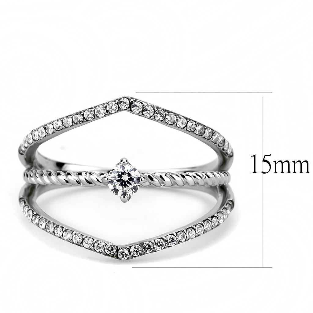 High polished (no plating) Stainless Steel Ring with AAA Grade CZ in Clear