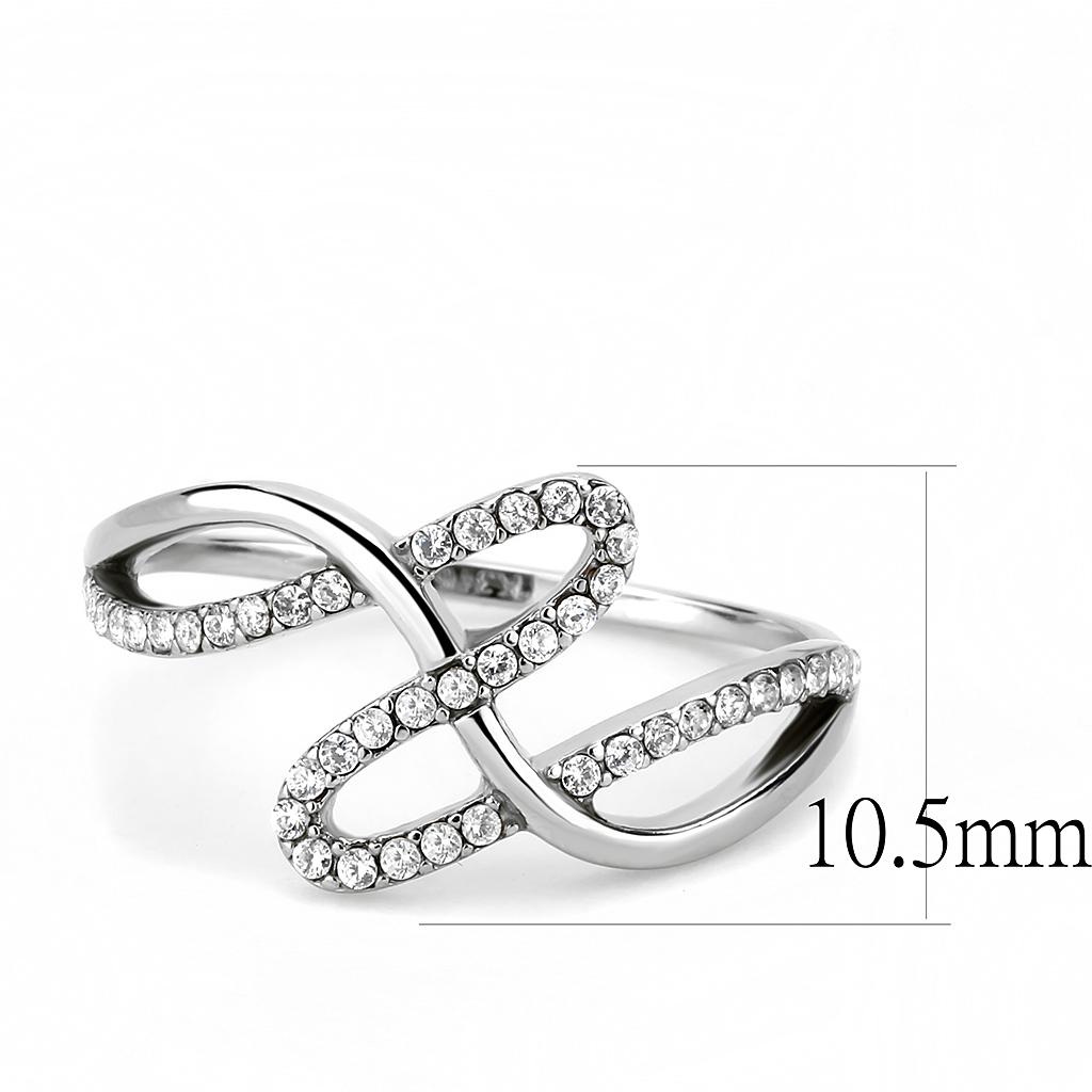 High polished (no plating) Stainless Steel Ring with AAA Grade CZ in Clear