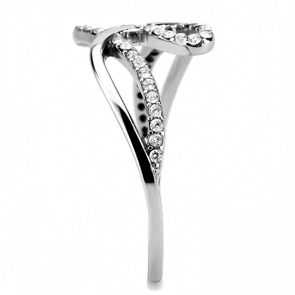 High polished (no plating) Stainless Steel Ring with AAA Grade CZ in Clear