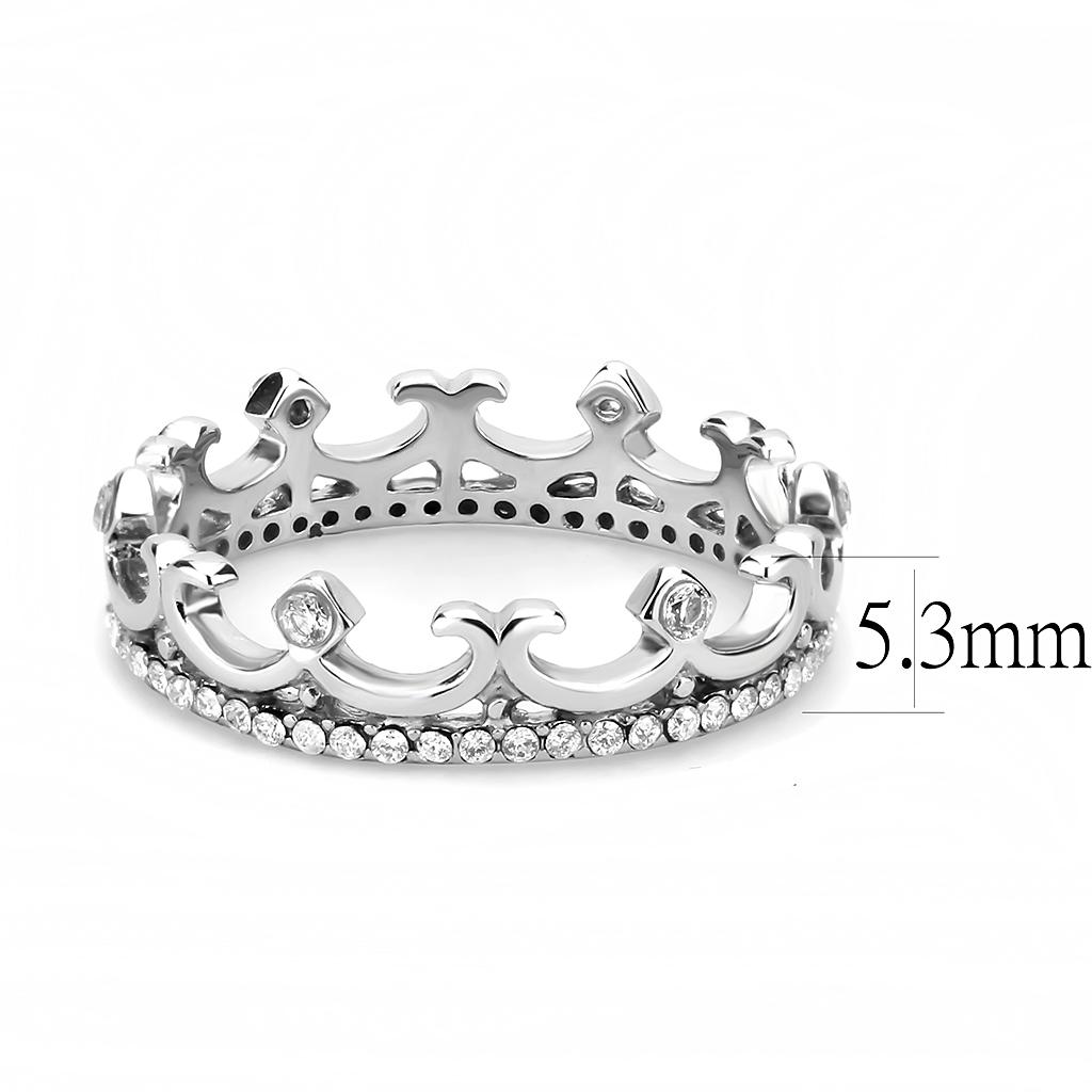 High polished (no plating) Stainless Steel Ring with AAA Grade CZ in Clear