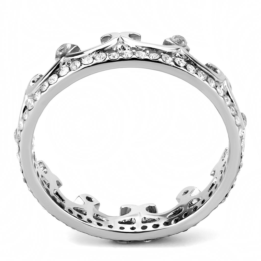 High polished (no plating) Stainless Steel Ring with AAA Grade CZ in Clear