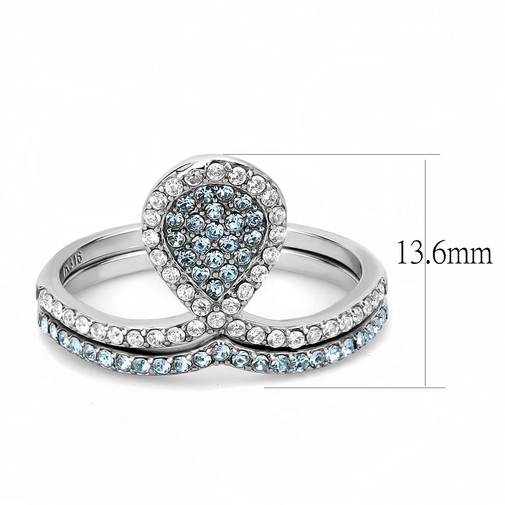 High polished (no plating) Stainless Steel Ring with AAA Grade CZ in Sea Blue