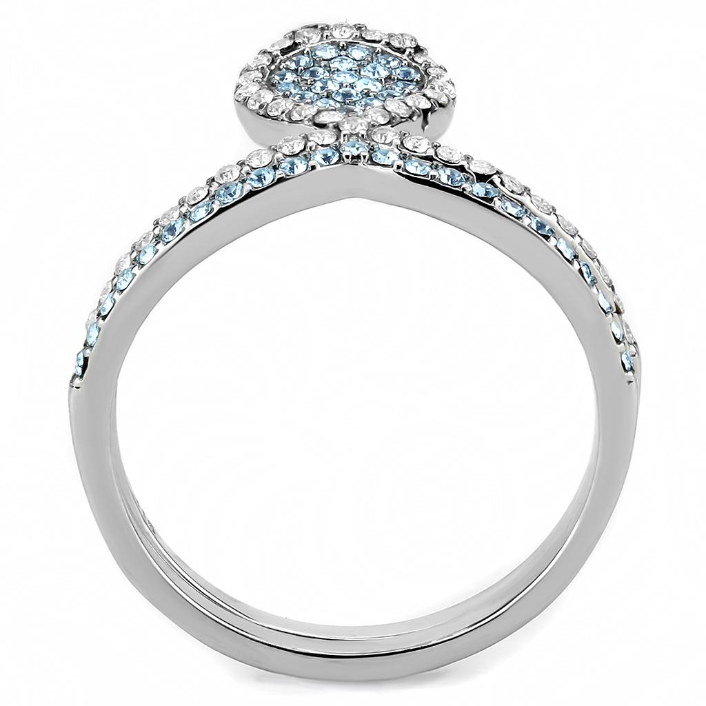 High polished (no plating) Stainless Steel Ring with AAA Grade CZ in Sea Blue