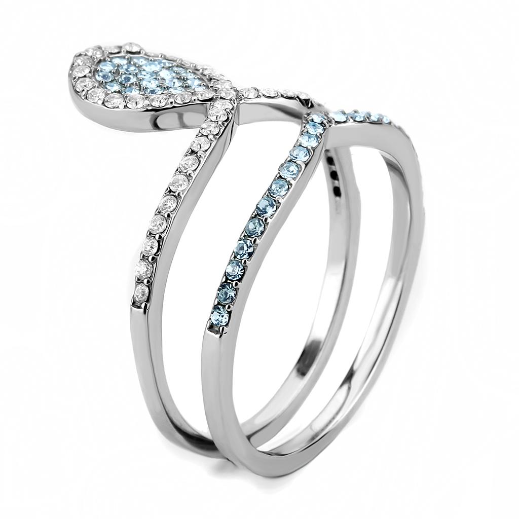 High polished (no plating) Stainless Steel Ring with AAA Grade CZ in Sea Blue