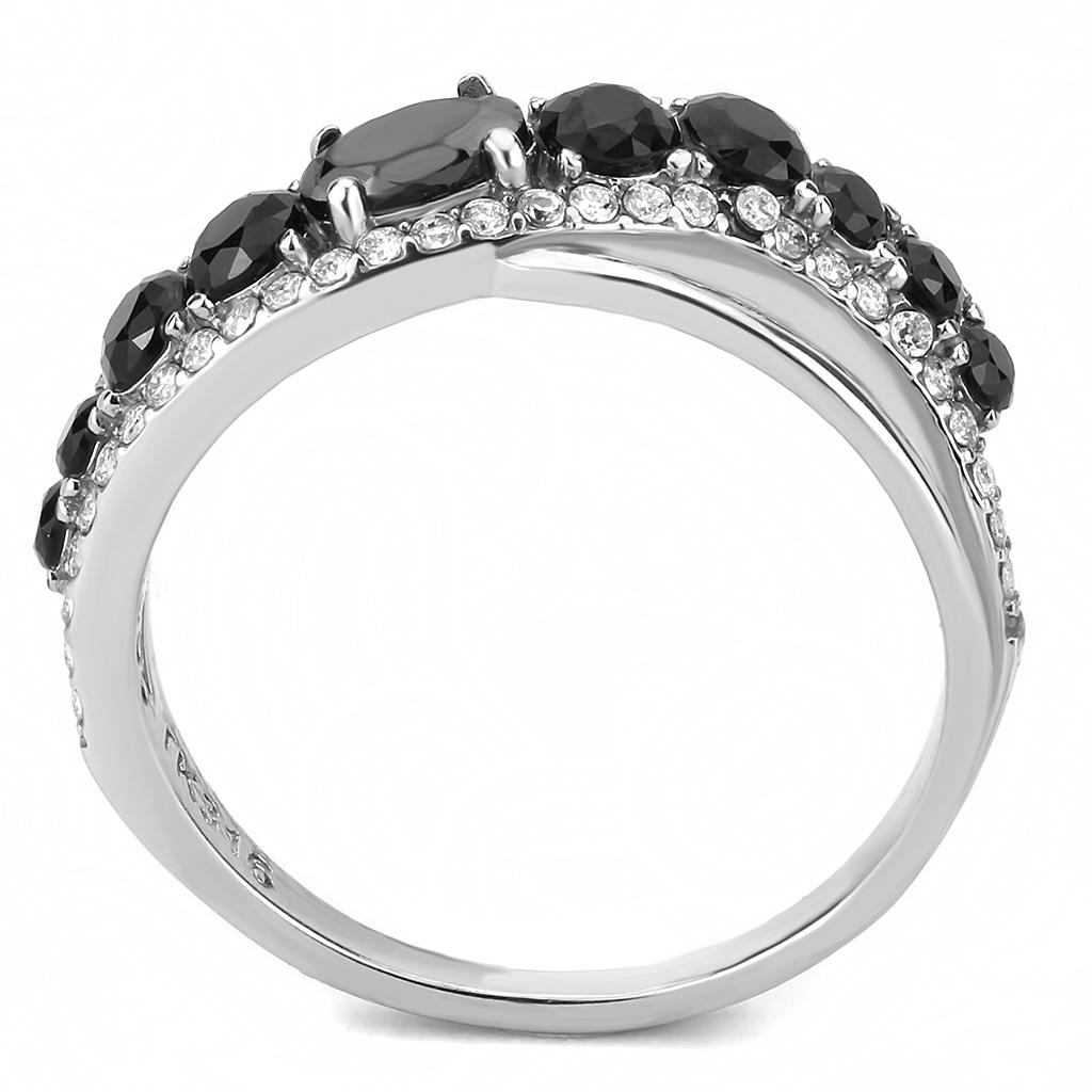High polished (no plating) Stainless Steel Ring with AAA Grade CZ in Black Diamond