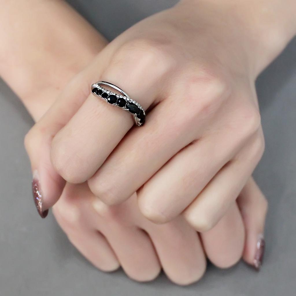 High polished (no plating) Stainless Steel Ring with AAA Grade CZ in Black Diamond