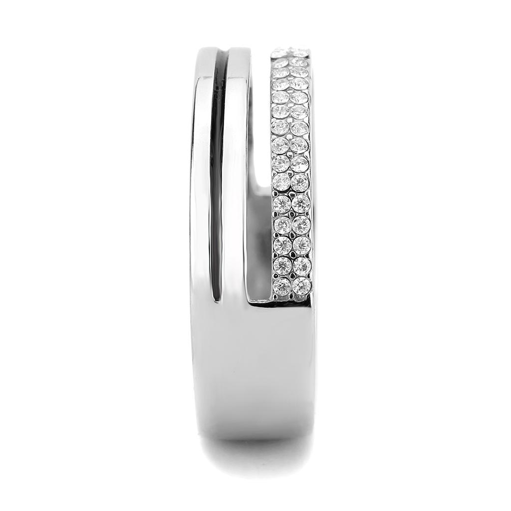 High polished (no plating) Stainless Steel Ring with AAA Grade CZ in Clear
