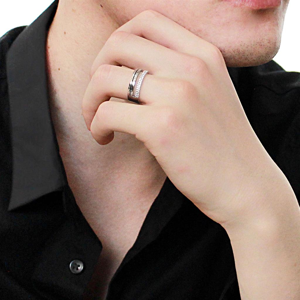 High polished (no plating) Stainless Steel Ring with AAA Grade CZ in Clear