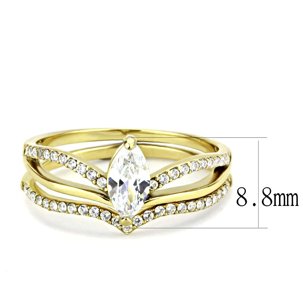 IP Gold(Ion Plating) Stainless Steel Ring with AAA Grade CZ in Clear