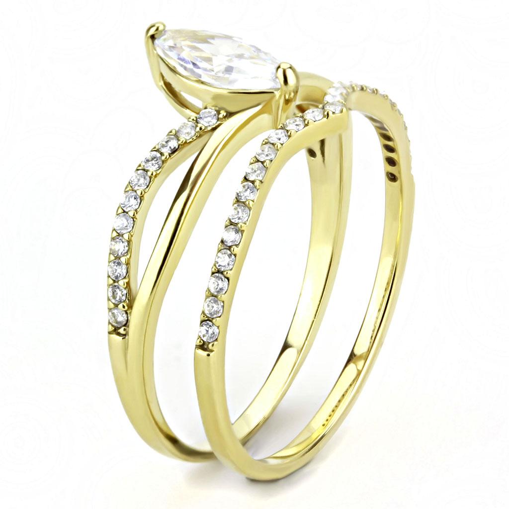IP Gold(Ion Plating) Stainless Steel Ring with AAA Grade CZ in Clear