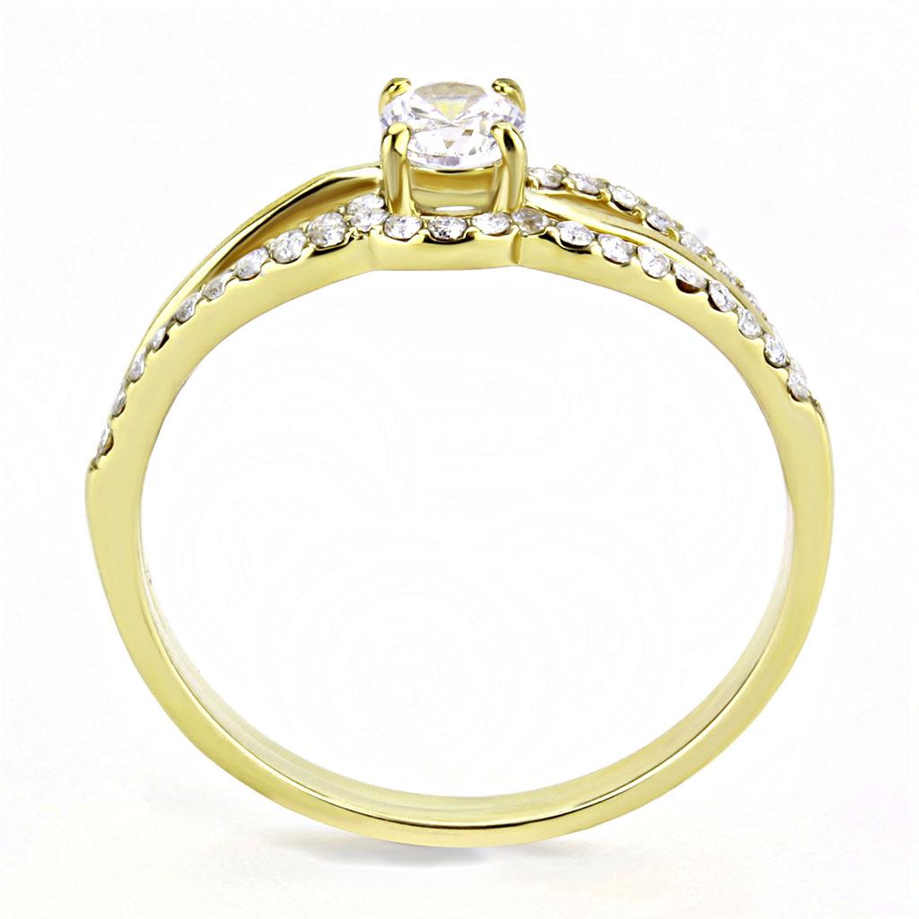 IP Gold(Ion Plating) Stainless Steel Ring with AAA Grade CZ in Clear