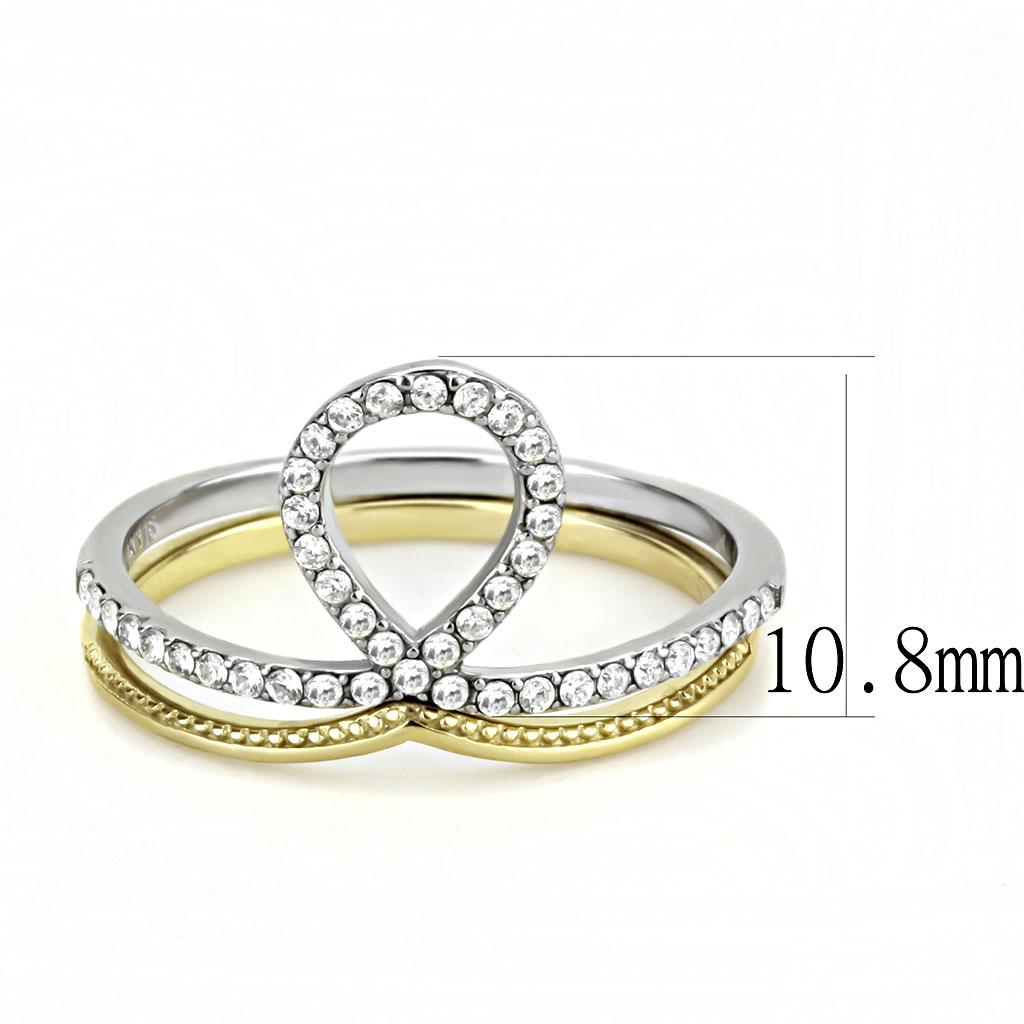 Two-Tone IP Gold (Ion Plating) Stainless Steel Ring with AAA Grade CZ in Clear