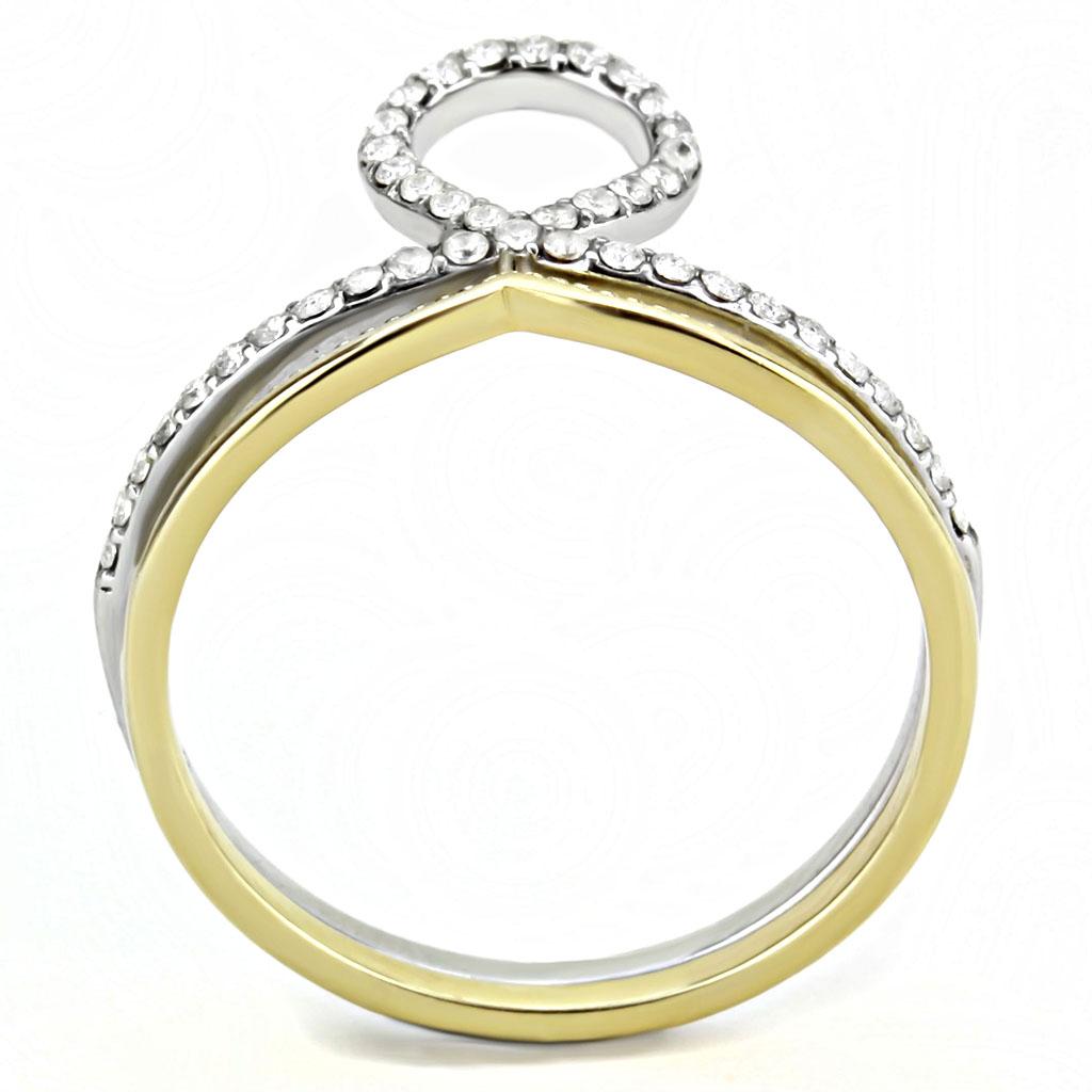 Two-Tone IP Gold (Ion Plating) Stainless Steel Ring with AAA Grade CZ in Clear
