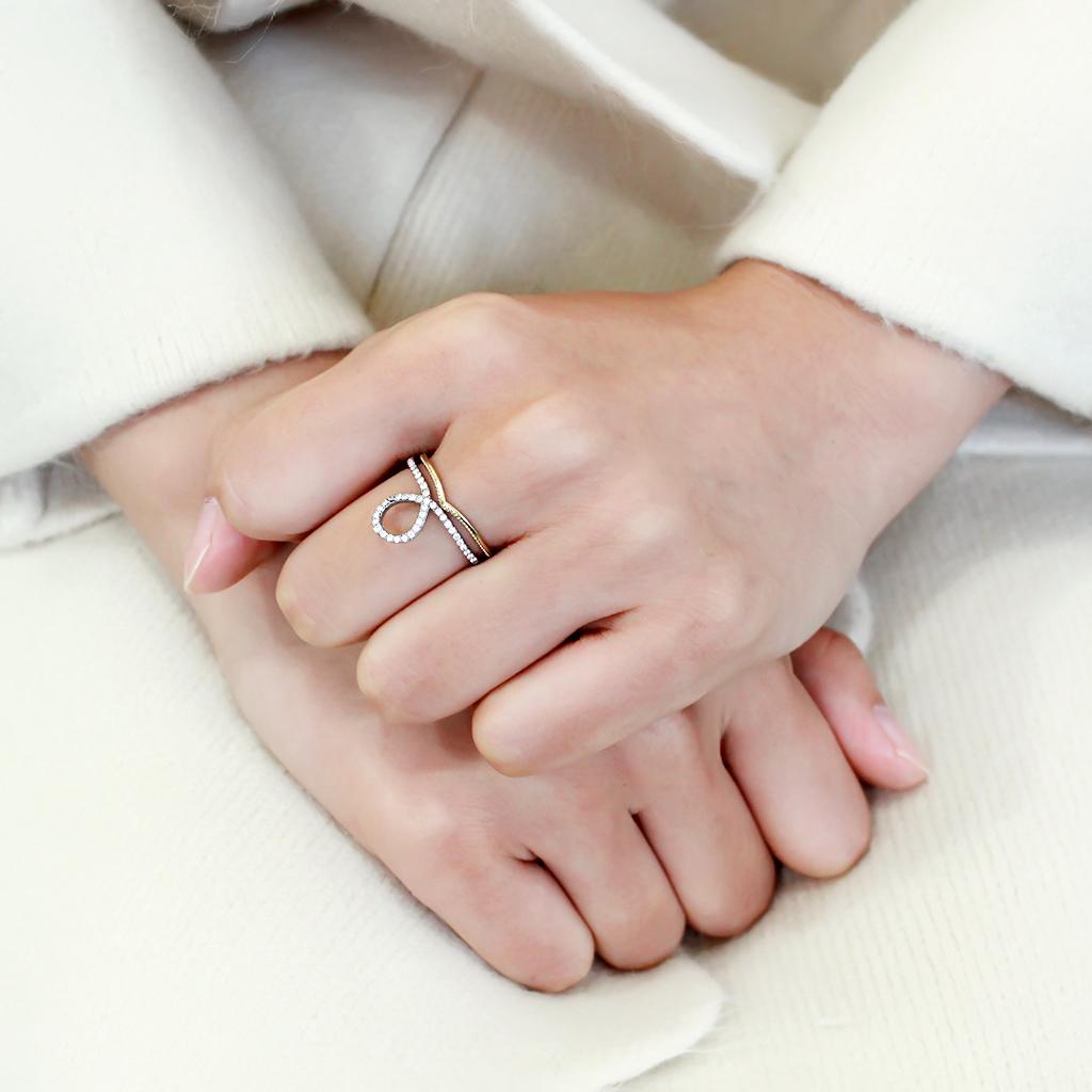 Two-Tone IP Gold (Ion Plating) Stainless Steel Ring with AAA Grade CZ in Clear