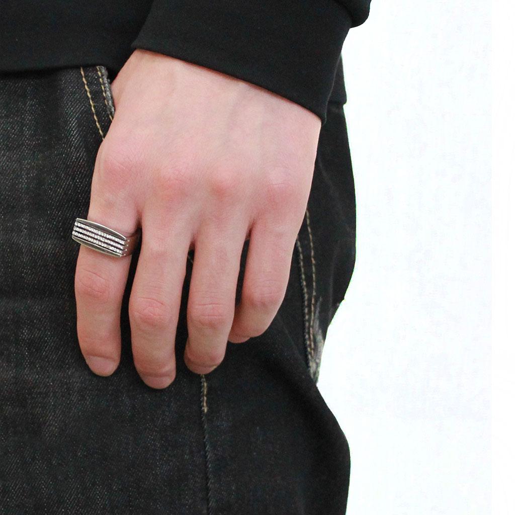 High polished (no plating) Stainless Steel Ring with AAA Grade CZ in Clear