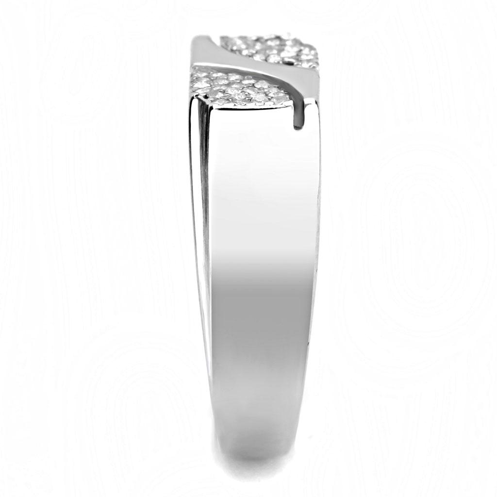 High polished (no plating) Stainless Steel Ring with AAA Grade CZ in Clear
