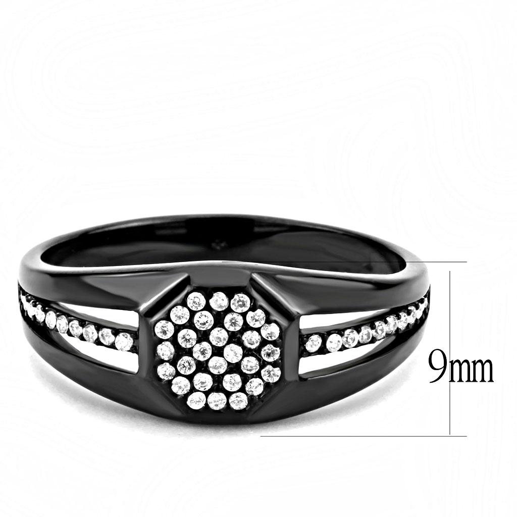 IP Black(Ion Plating) Stainless Steel Ring with AAA Grade CZ in Clear