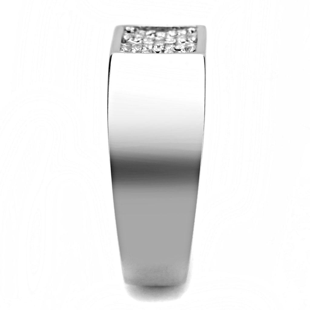 High polished (no plating) Stainless Steel Ring with AAA Grade CZ in Clear